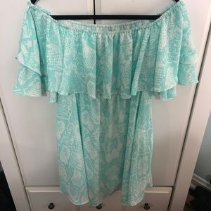 Buddy Love Mint Snake off Shoulder Dress